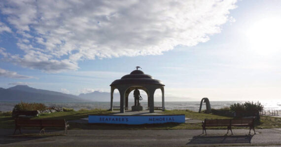 The Homer Spit's Seafarer's Memorial looks out at a sunny yet brisk fall afternoon on Sunday, Sep. 17, 2023 in Homer, Alaska. (Finn Heimbold/Homer News)