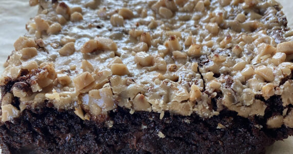 These dark and decadent chocolate brownies have a crunchy toffee topping. (Photo by Tressa Dale/Peninsula Clarion)