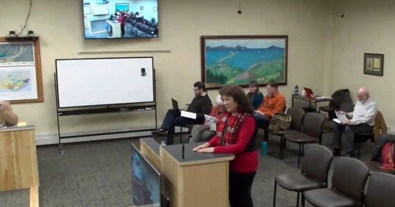Public Works director Jan Keiser clarifies details on the Beluga Slough Green Infrastructure Project to Homer City Council during the Committee of the Whole meeting on Monday, Oct. 9, 2023 in the Cowles Council Chambers at City Hall in Homer, Alaska. Screenshot.