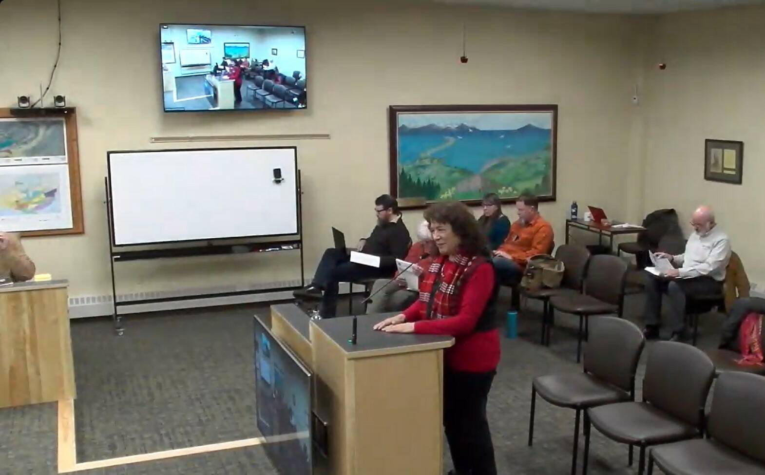 Public Works director Jan Keiser clarifies details on the Beluga Slough Green Infrastructure Project to Homer City Council during the Committee of the Whole meeting on Monday, Oct. 9, 2023 in the Cowles Council Chambers at City Hall in Homer, Alaska. Screenshot.