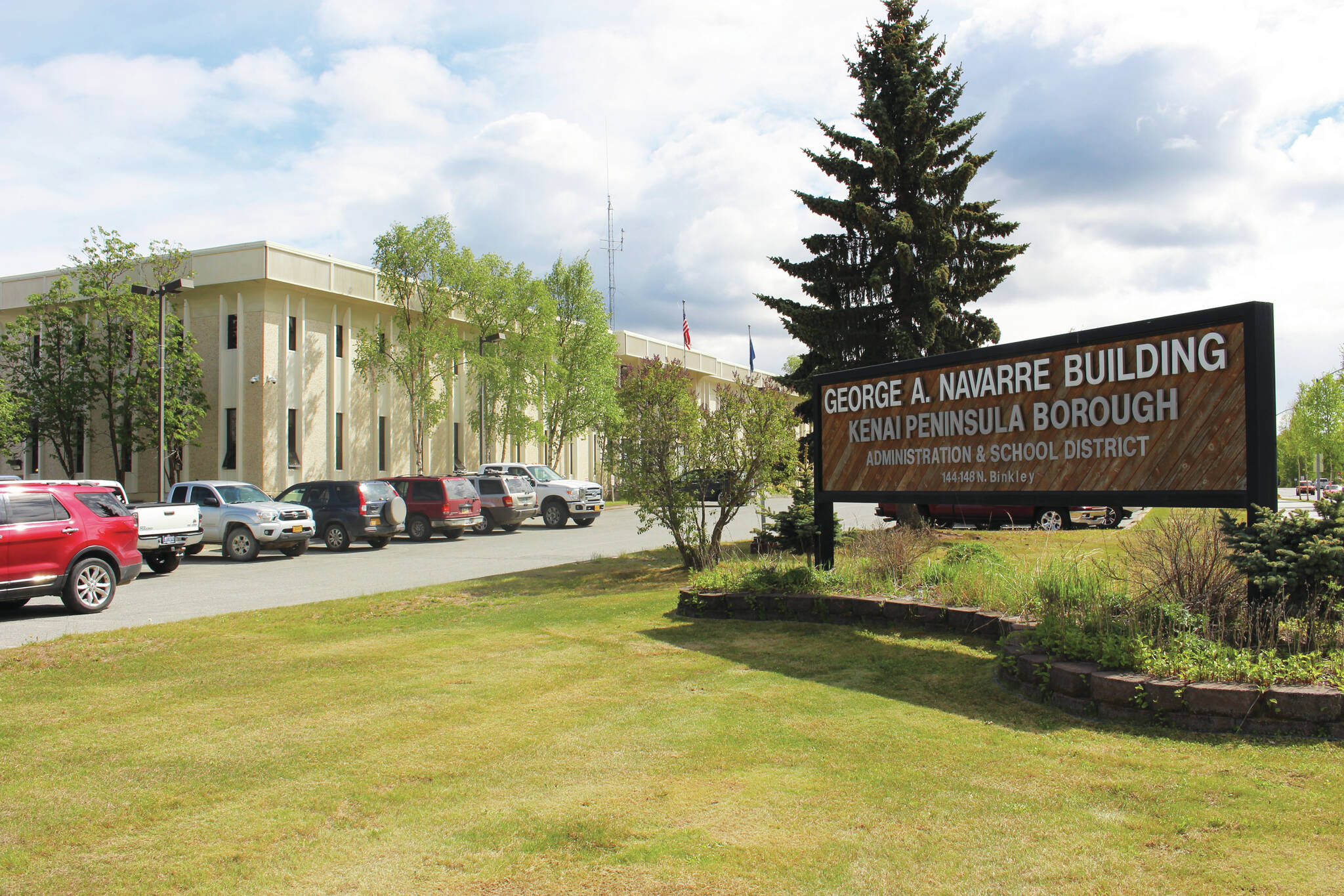 The entrance to the George A. Navarre Admin Building in Soldotna, Alaska. (Peninsula Clarion file)