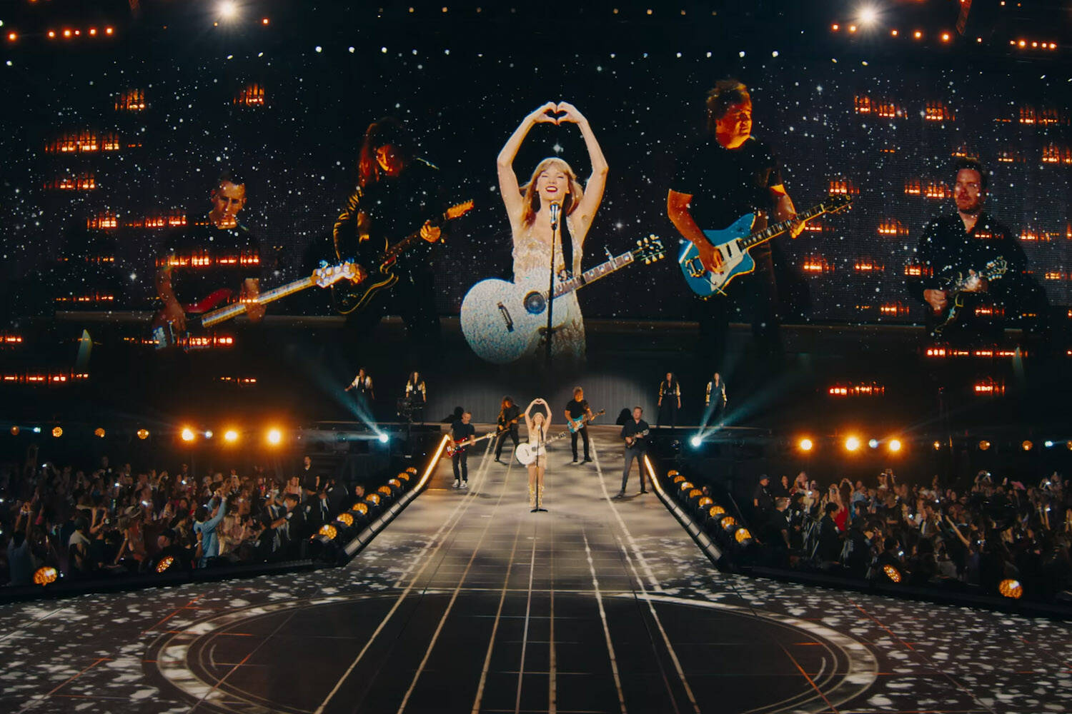 Taylor Swift performs songs from her album “Fearless” in “Taylor Swift: The Eras Tour.” (Promotional image courtesy Taylor Swift Productions)