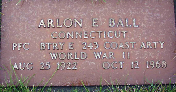 This is the military plaque placed upon the Anchorage grave of Arlon Elwood “Jackson” Ball. (Photo from findagrave.com)
