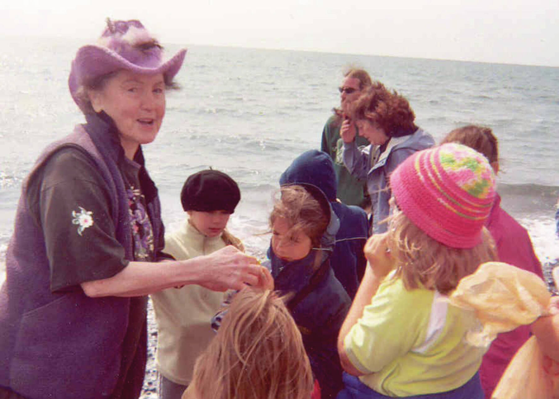 Photo contributed by the Center for Alaskan Coastal Studies
Daisy Lee Bitter with students exploring a beach in Homer. Date is unknown.