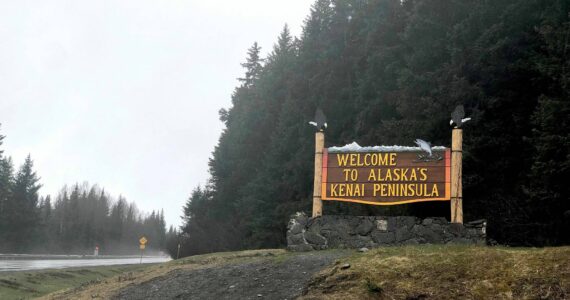 The borough’s welcome sign greets drivers as they enter the Kenai Peninsula on Milepost 75 of the Seward Highway, on Sunday, May 5, 2019, near Turnagain Pass, Alaska. (Photo by Victoria Petersen/Peninsula Clarion)