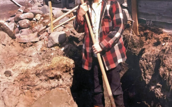 Betty Fuller, working with a shovel outside the Cooper Landing Post Office in 1969, was among the first to suggest that her town’s first post office had been named for a postal official. (Photo courtesy of Mona Painter)