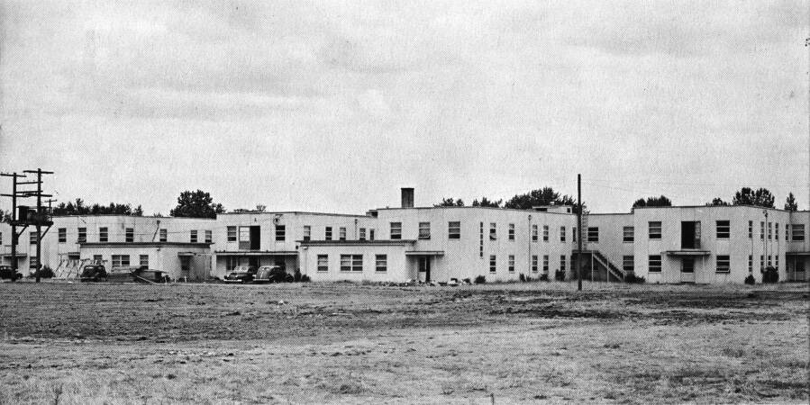 This sprawling dormitory complex in Vancouver, Washington, was known as Hudson House and was located adjacent to the Kaiser shipyard there. Marcus and Alex Bodnar moved into Hudson House sometime after 1942 and likely made their way from Vancouver to Alaska in 1947. (Photo from the Vancouver Housing Authority archives via the Columbian online newspaper)