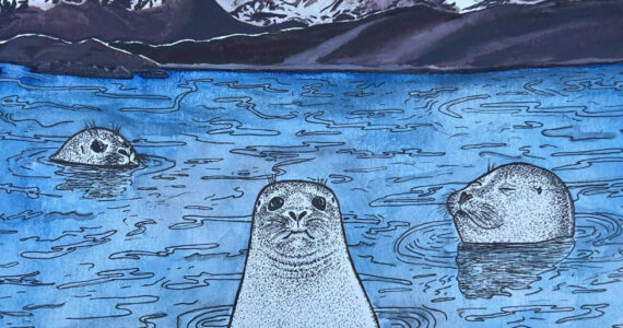 "Sealscape," a gouache and archival ink piece by Renee Veldman, is on display in Homer Council on the Arts' "Fun with 5x7" exhibit through December. Photo provided by Renee Veldman