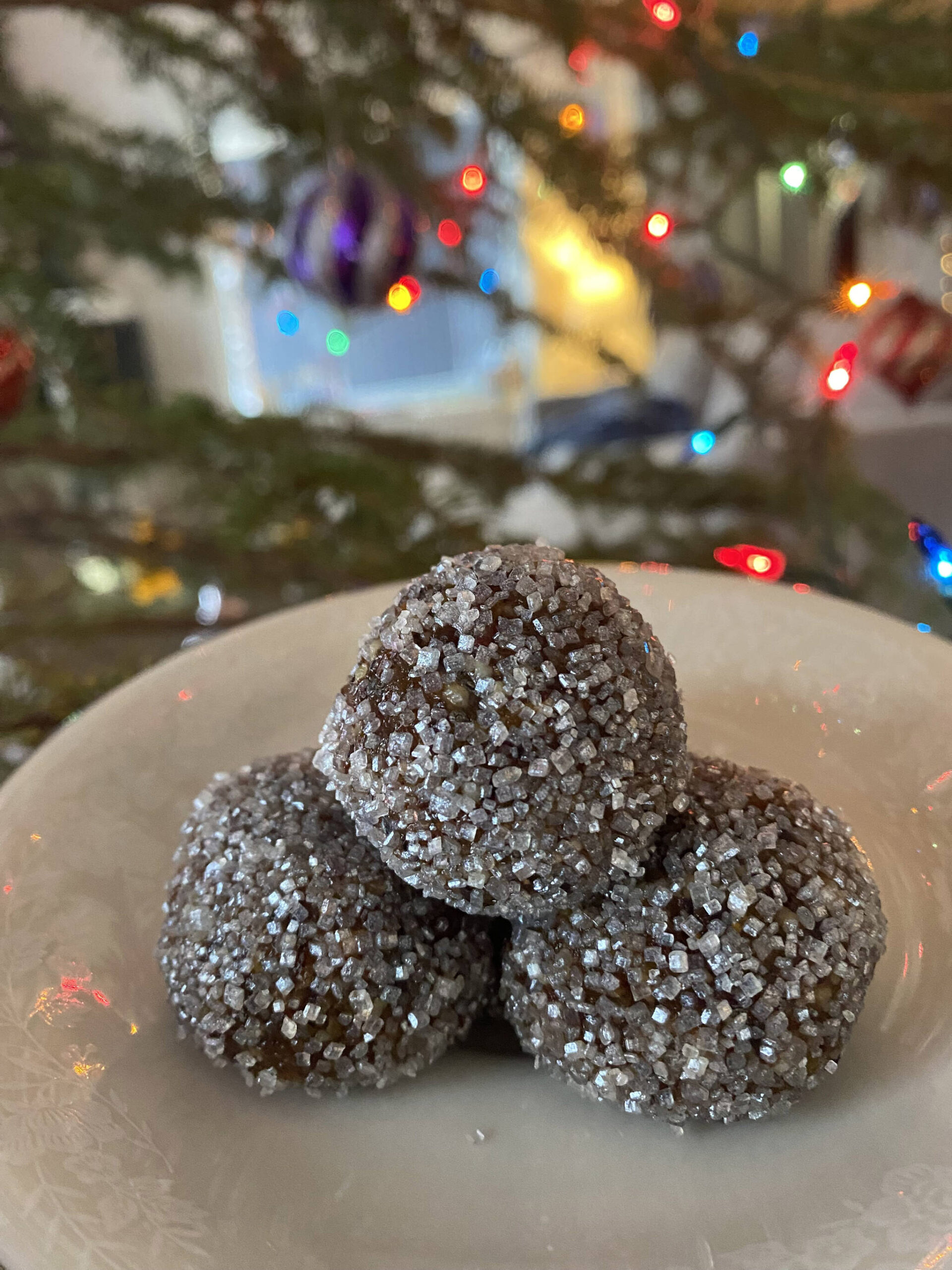 Sugarplums are made of toasted nuts and dried fruit with spices and honey, rolled in sparkling sugar. (Photo by Tressa Dale/Peninsula Clarion)