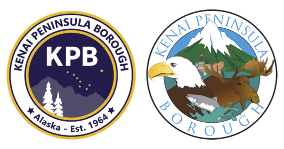 A design of the proposed new Kenai Peninsula Borough logo, left, and the current borough logo. (Logos via Kenai Peninsula Borough)
