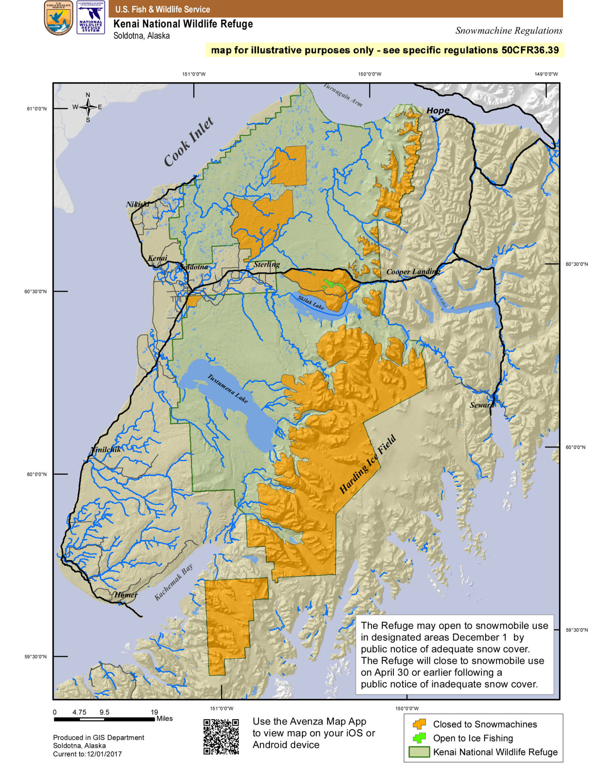 A map of areas now opened to snowmachine use in the Kenai National Wildlife Refuge. (Provided by the U.S. Fish and Wildlife Service)