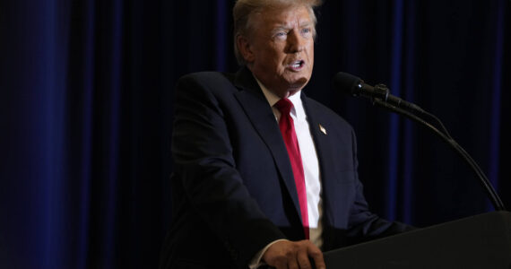 Former President Donald Trump speaks during a commit to caucus rally, Wednesday, Dec. 13, 2023, in Coralville, Iowa. Special counsel Jack Smith asked a judge on Wednesday, Dec. 27, to bar Donald Trump’s lawyers from injecting politics into the former president’s trial on charges that he schemed to overturn the results of the 2020 election. (AP Photo/Charlie Neibergall, File)