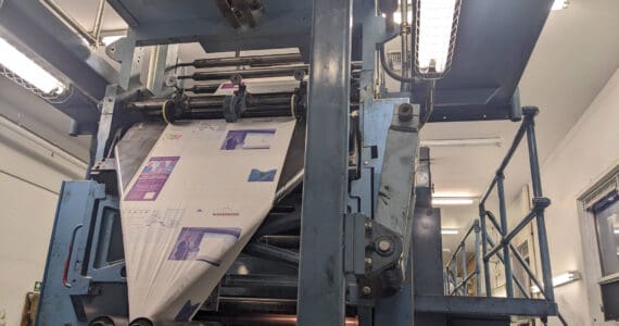 The Peninsula Clarion printing press is photographed on Monday, April 18, 2023, in Kenai, Alaska. (Photo by Erin Thompson/Peninsula Clarion)