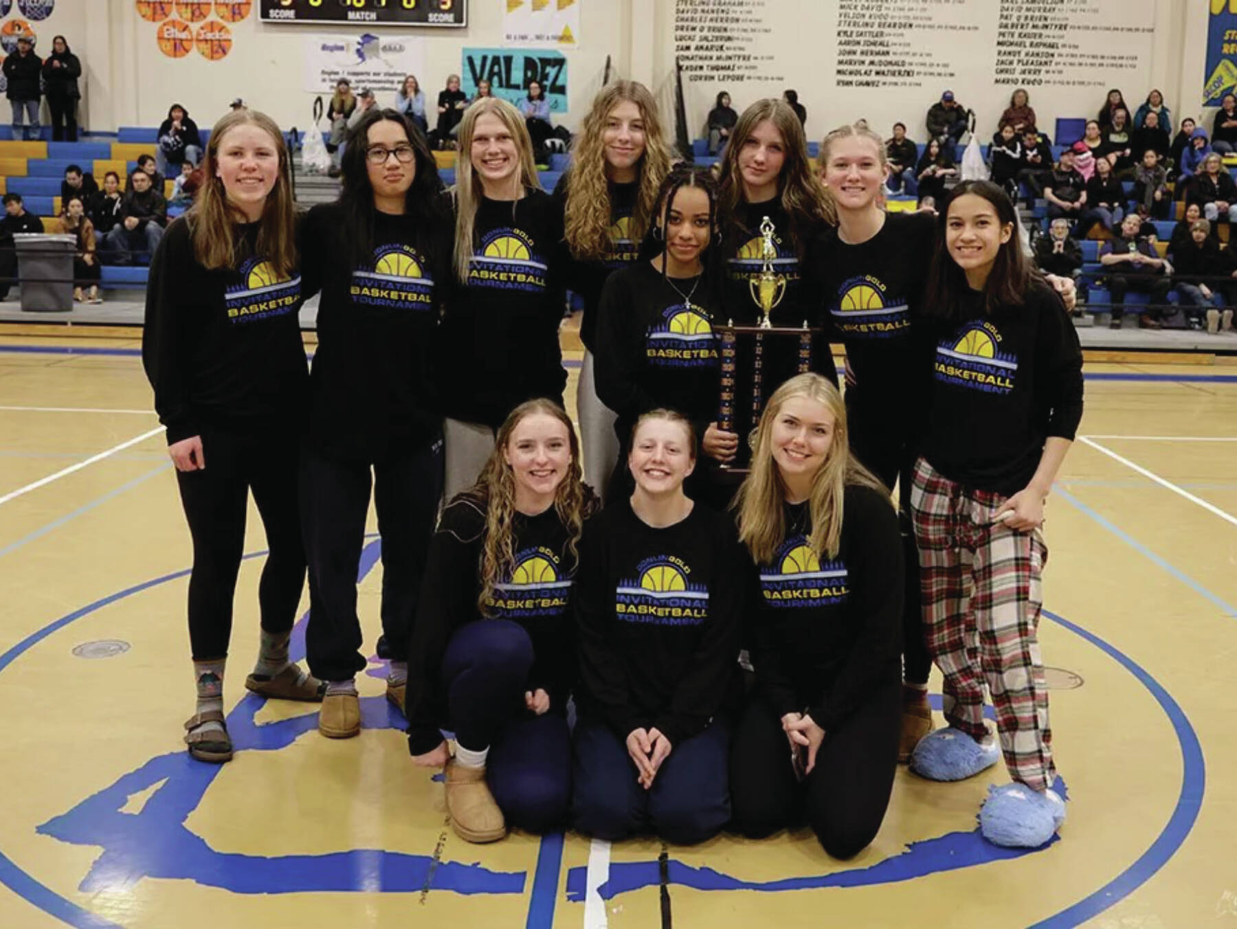 Photo provided by Coach Dan Miotke
Homer Lady Mariners win first place trophy at Donlin Gold high school basketball tournament in Bethel, Alaska January 18-20.