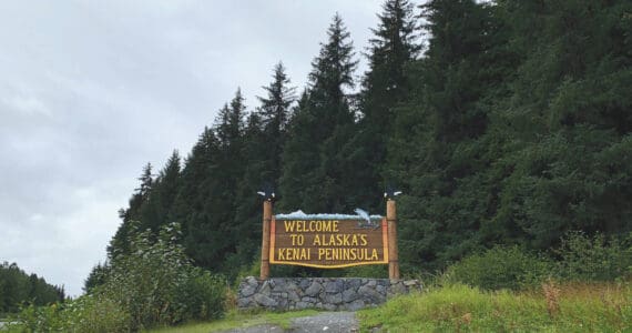 A sign welcomes travelers to the Kenai Peninsula on Sept. 1, 2020. (Photo by Ashlyn O’Hara/Peninsula Clarion)