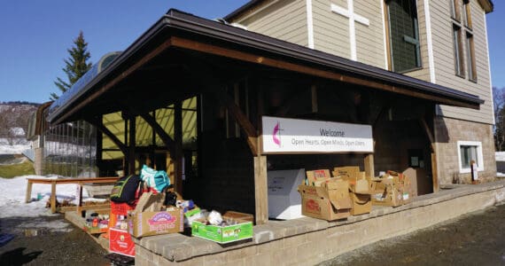 Packing boxes are left over after distribution day at the Homer Community Food Pantry at Homer United Methodist Church on Monday, March 16, 2020, in Homer, Alaska. (Photo by Michael Armstrong/Homer Newws)