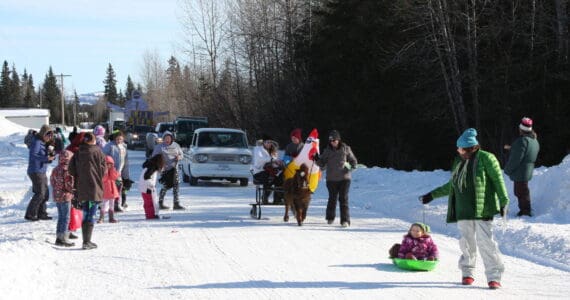 The Anchor Point Snow Rondi Parade proceeds down School Street on Saturday, March 4, 2023 in Anchor Point, Alaska. Photo by Delcenia Cosman
