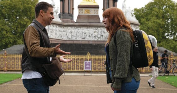 Promotional photo courtesy Apple Original Films
Sam Rockwell portrays Aidan and Bryce Dallas Howard portrays Elly Conway in “Argylle.”