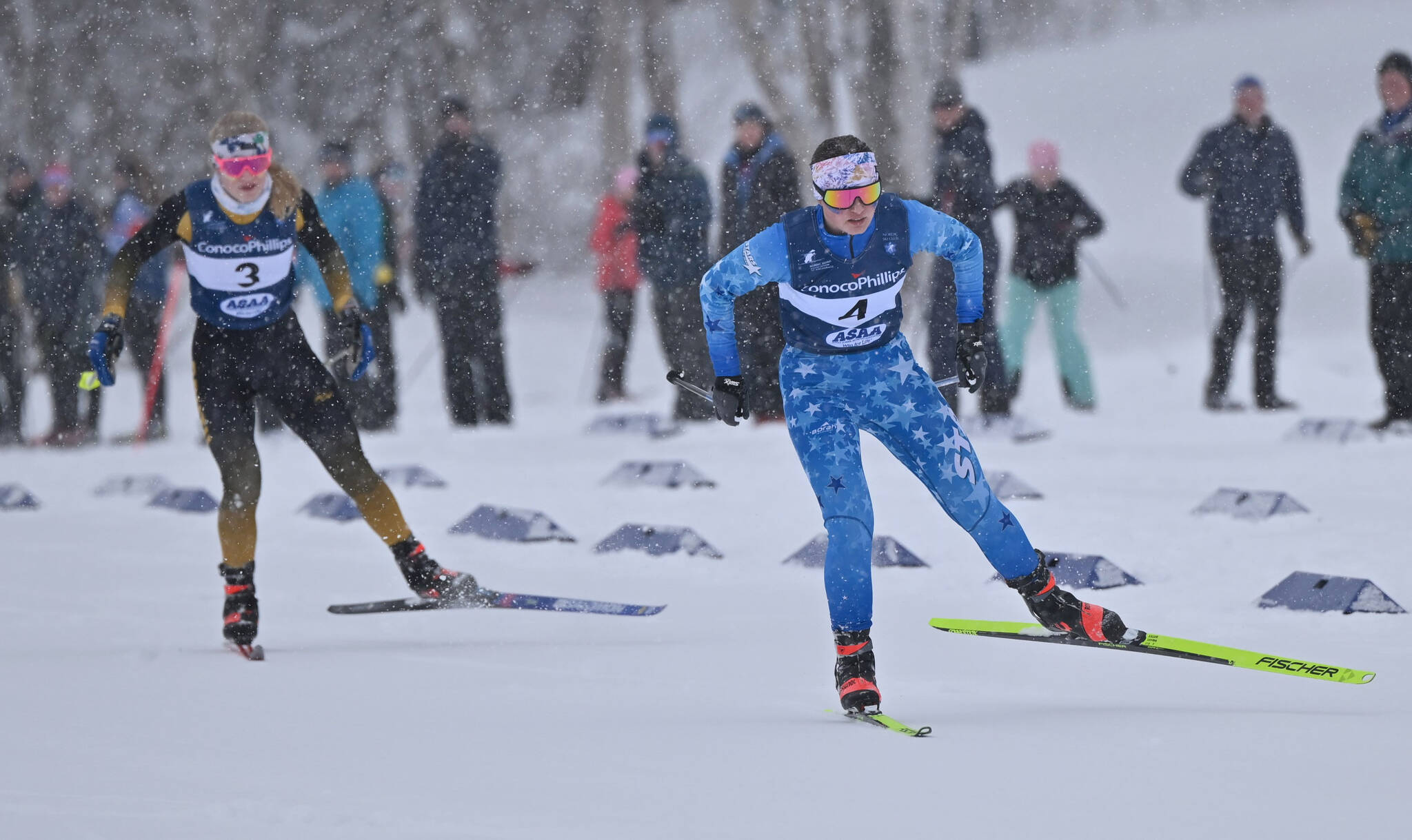 Photo courtesy of Danika Winslow
Soldotna’s Ariana Cannava skis her team to third place in the 4-by-3-kilometer relay at the state Nordic ski meet at Kincaid Park in Anchorage, Alaska, on Saturday, Feb. 24, 2024.