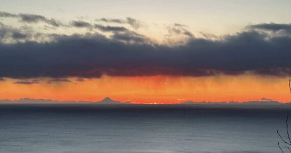 Callie Steinberg/Homer News
Mt. Augustine is visible in the distance looking out across Kachemak Bay as the sun sets on Wednesday, Feb. 28.