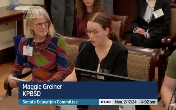 Nikiski Middle/High School student Maggie Grenier testifies in favor of a base student allocation increase before the Alaska Senate Education Committee on Monday, Feb. 12, 2024, in Juneau, Alaska. (Screenshot)
Nikiski Middle/High School student Maggie Grenier testifies in favor of a base student allocation increase before the Alaska Senate Education Committee on Monday, Feb. 12, 2024, in Juneau, Alaska. (Screenshot)