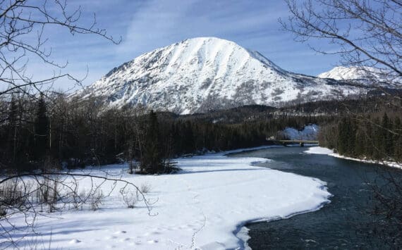Jeff Helminiak/Peninsula Clarion
The Sterling Highway crosses the Kenai River near the Russian River Campground on March 15, 2020, near Cooper Landing, Alaska.