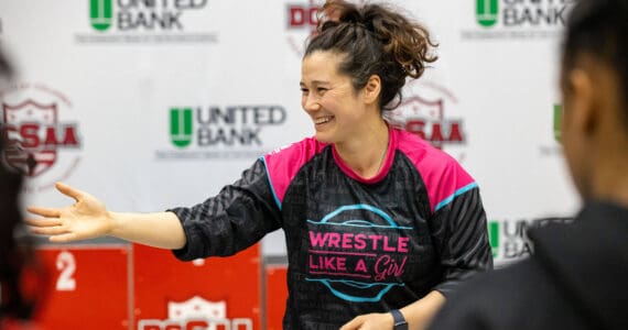 Tela O’Donnell Bacher coaching wrestling in September 2022 at Newhalen School in Dillingham. Photo provided by Tela O’Donnell Bacher