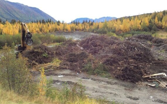 A slash pile containing non-organic construction debris is seen at the Snug Harbor Slash Disposal site on Sept. 22, 2020 in Cooper Landing, Alaska. (Photo courtesy Kenai Peninsula Borough Lang Management)