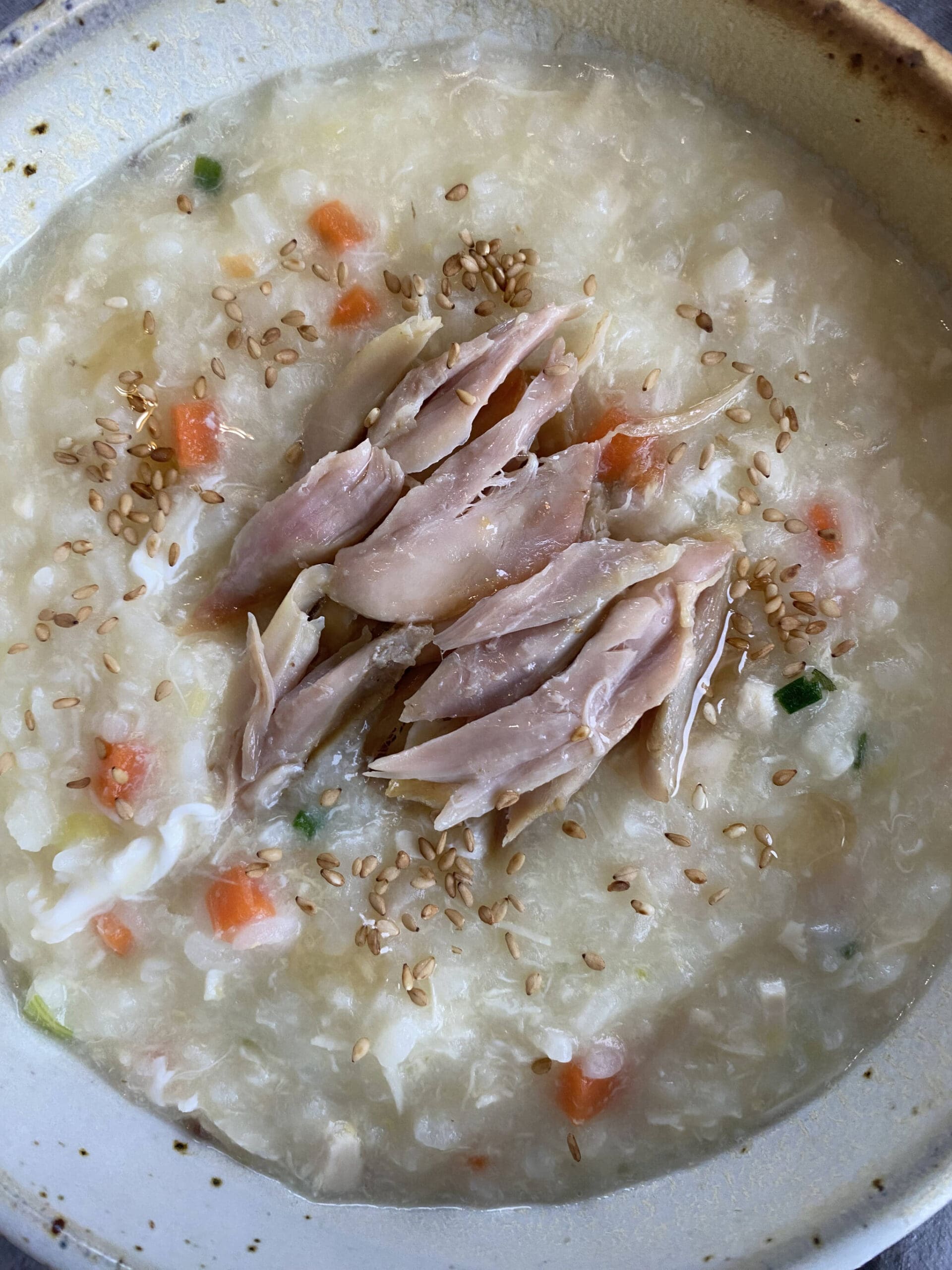 This Korean rice porridge, called dak juk, is easy to digest but hearty and nutritious, perfect for when you’re learning how to eat. (Photo by Tressa Dale/Peninsula Clarion)