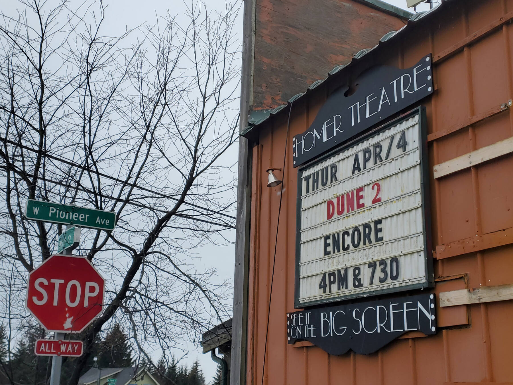The Homer Theatre will hold an encore showing of Dune: Part Two on Thursday, April 4, 2024 at 4 p.m. and 7:30 p.m. in Homer, Alaska. (Delcenia Cosman/Homer News)