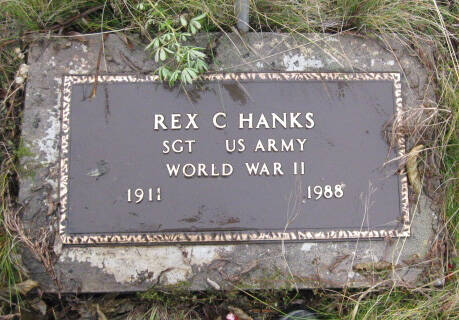 This is the military plaque on the grave of Sgt. Rex Hanks, of the U.S. Army Medical Corps, in the Anchor Point Cemetery. Nearby are the graves of his wife, Irmgard, their two stillborn daughters and the stillborn daughter of one of Irmgard’s sisters. (Photo courtesy of findagrave.com)
