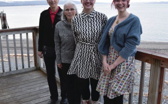 Photo by Emilie Springer
2024 Haven House Women of Distinction awardees from left to right: Nina Faust, Flo Larsen, Ireland Styvar and Keri Kelller on the upstairs deck at Land’s End Resort on the Homer Spit last Saturday evening after the evening ceremony.