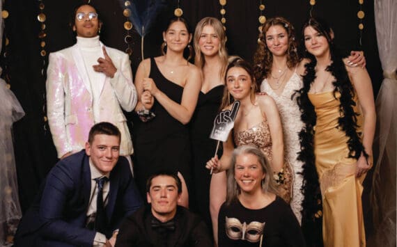 Homer High School Yearbook students at the 2024 Great Gatsby prom. Left to right back: Ally High, Caitlyn Rogers, Minadora Reutov, Nathan Overson, William Bradshaw, Annabelle Franciscone, Sofia Loboy. Left to right front: Alaiyah Brost, Katelyn Marroquin, Suzanne Bishop, Julie Guess, Juliann Techie, Natalie Kientz, Amanda Toce