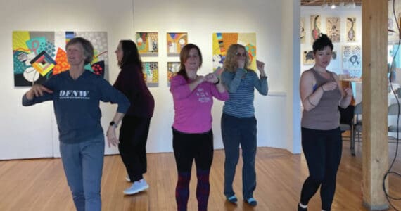 Photo by Emilie Springer/Homer News
Participants at D. Chase Angier’s movement choreography workshop at Bunnell Street Arts Center Sunday.