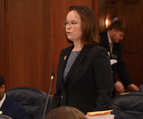 Rep. Sarah Vance, R-Homer, speaks on the floor of the Alaska House of Representatives on Wednesday, March 13, 2024. (James Brooks/Alaska Beacon)