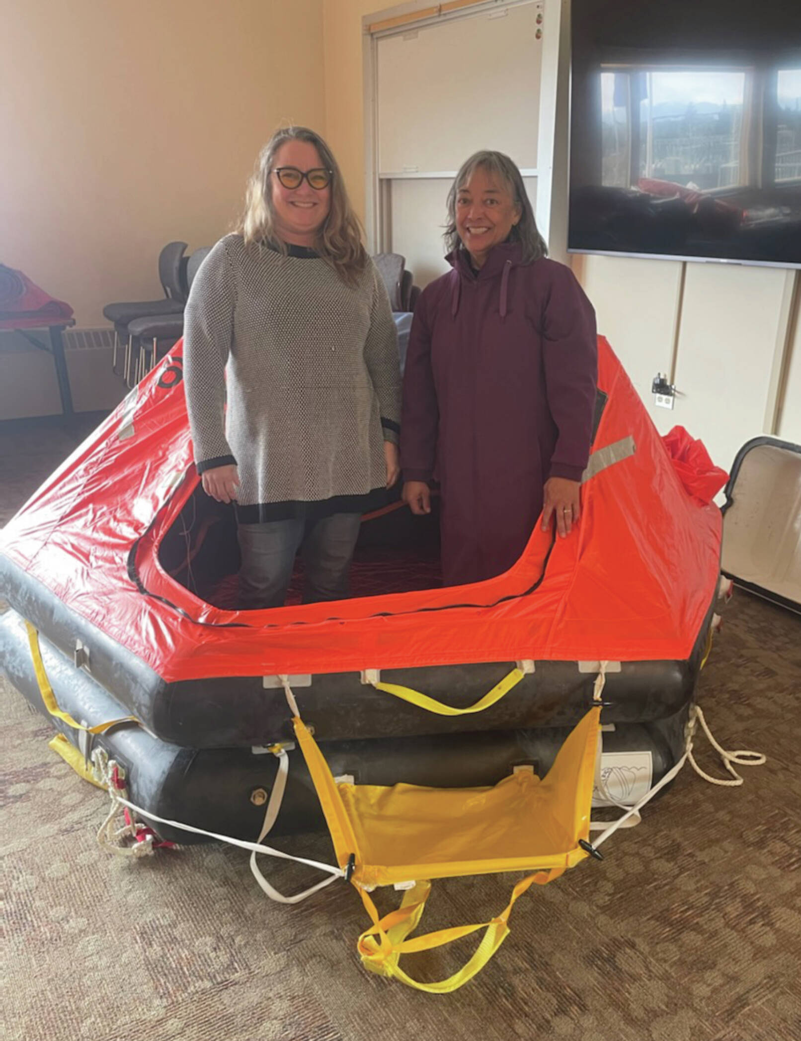 Photo by Emilie Springer/Homer News
Janel Harris, maritime coordinator, and Anna Borland-Ivy talk about upcoming maritime safety courses at Kachemak Bay Campus<ins>in Homer, Alaska</ins> on April 19.<ins>, 2024</ins>
