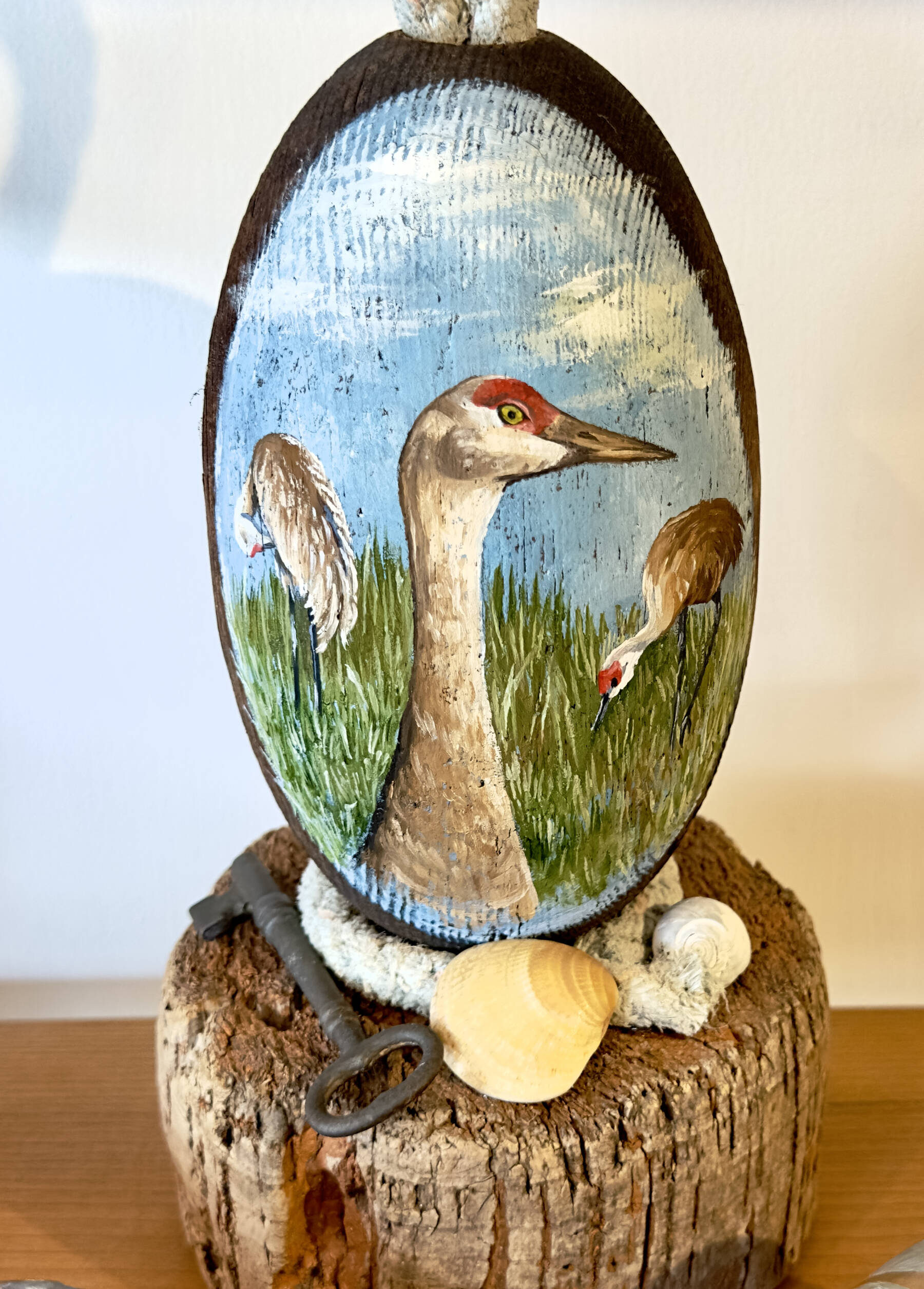 “Sandhill Crane,” oil on mixed media by Leslie Anne Waugh, is on display in her solo exhibit through May at the Fireweed Gallery in Homer, Alaska. Photo provided by the Fireweed Gallery