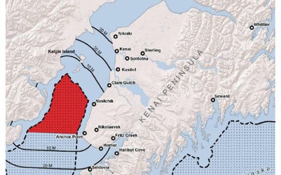 Upper Cook Inlet Exclusive Economic Zone can be seen on this map provided by the National Oceanic and Atmospheric Administration. (Image via fisheries.noaa.gov)