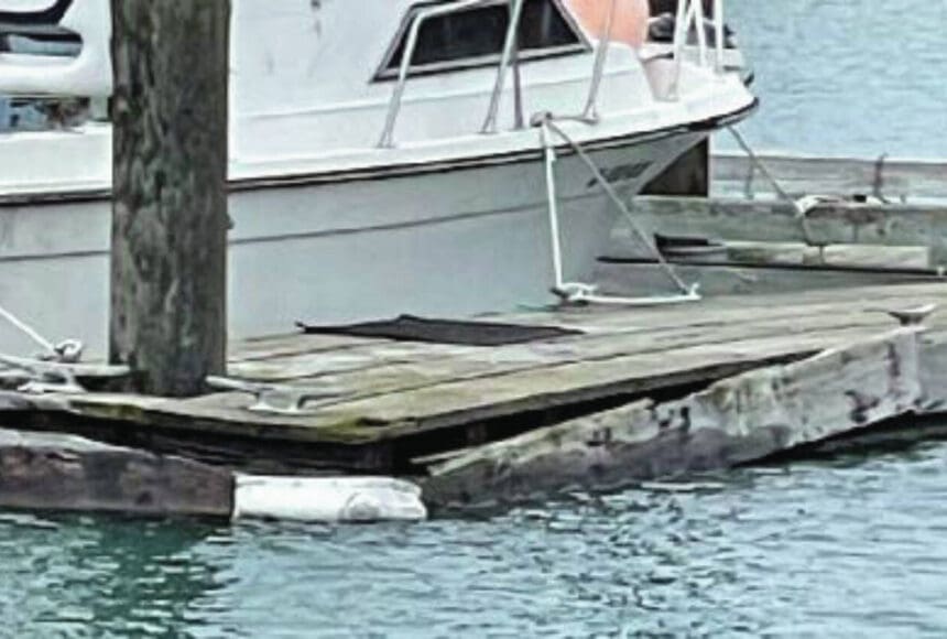<p>Photo provided by the City of Homer</p>
                                <p>An existing float, with damaged timber waler, rubboard and decking, is in need of repair on CC in the Homer Harbor.</p>