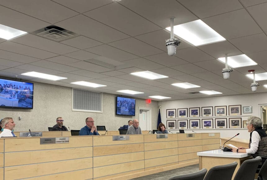 <p>Kenai Peninsula Education Association President LaDawn Druce speaks in support of borough and school district budget collaboration during a borough assembly meeting on Tuesday, May 7, 2024, in Soldotna, Alaska. (Ashlyn O’Hara/Peninsula Clarion)</p>