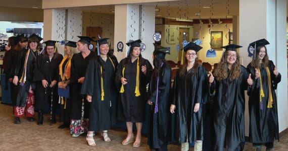 Kachemak Bay Campus 2024 graduates prepare to enter commencement at the campus on May 8, 2024, in Homer, Alaska. (Emilie Springer/ Homer News)