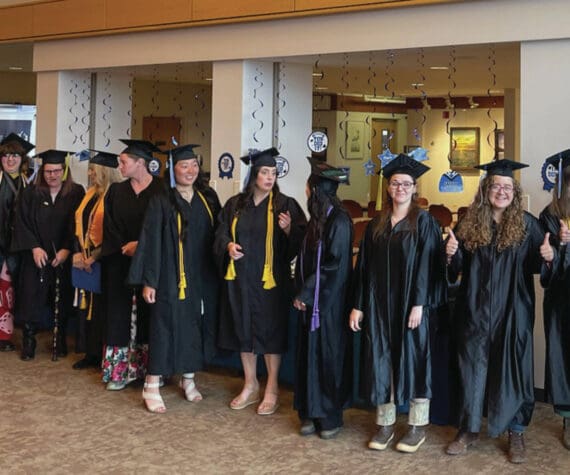 Kachemak Bay Campus 2024 graduates prepare to enter commencement at the campus on May 8, 2024, in Homer, Alaska. (Emilie Springer/ Homer News)