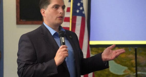 Rep. Justin Ruffridge, R-Soldotna, speaks during a joint luncheon of the Kenai and Soldotna chambers of commerce in Kenai, Alaska, on Wednesday, July 30, 2025. (Jake Dye/Peninsula Clarion)
