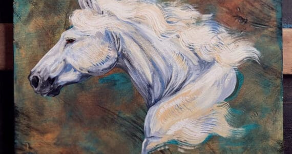 "The White Horse" is an acrylic painting by Felicity Jones Bechtel on display through August at the Art Shop Gallery. Photo provided by Felicity Jones Bechtel