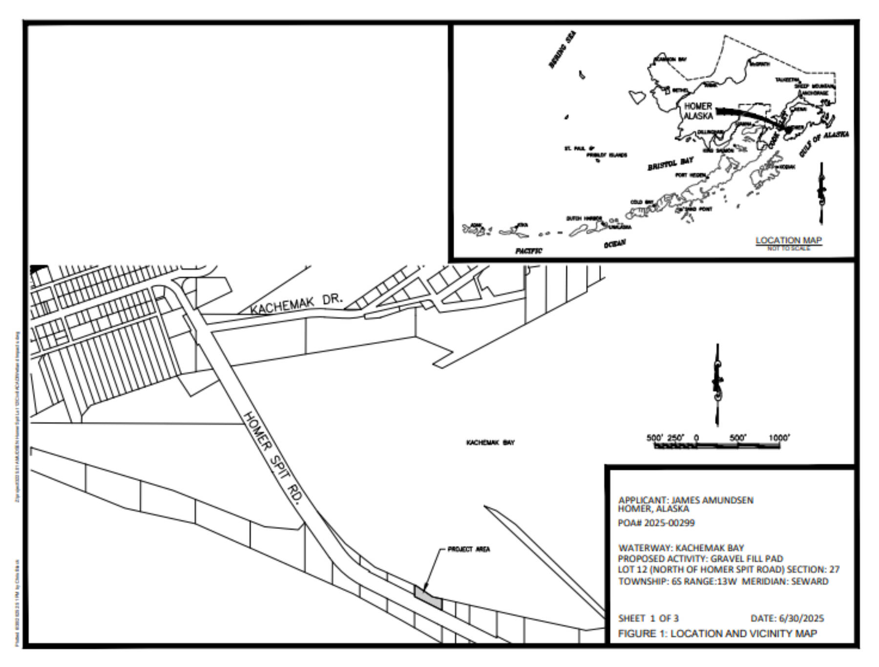 A map from the public notice of the application for the permit shows the proposed location of a gravel pad for boat and vehicle storage on the Homer Spit.