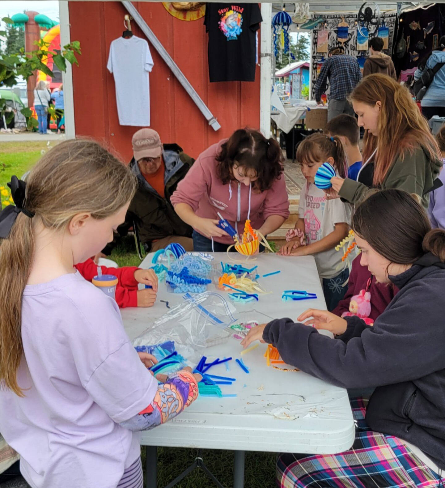 Kids attending the Kenai Peninsula Fair on Aug 8-10, 2025, take part in free crafting classes at the Kenai Peninsula Fairgrounds in Ninilchik, Alaska. (Photo courtesy of Jack Money)