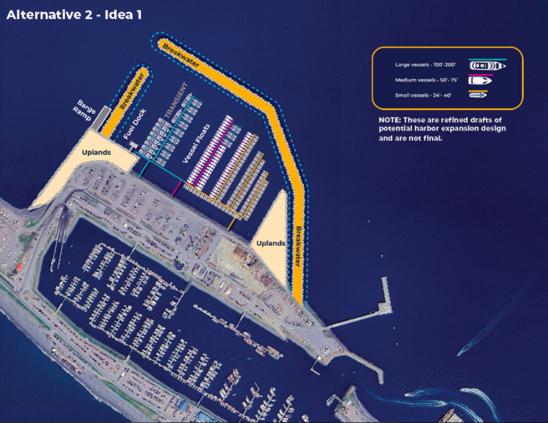A screenshot from the Homer Harbor Expansion project website shows one idea for Alternative 2, which the Corp selected in July as their tentative plan, moving forward.
