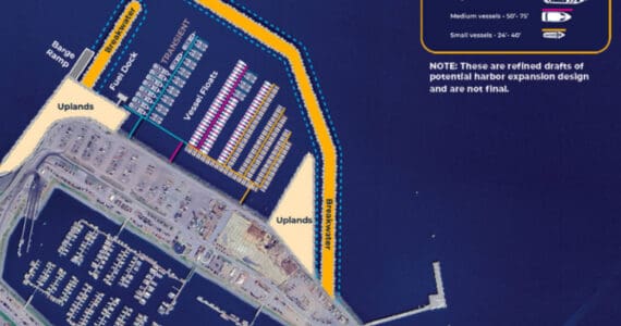 A screenshot from the Homer Harbor Expansion project website shows one idea for Alternative 2, which the Corp selected in July as their tentative plan, moving forward.