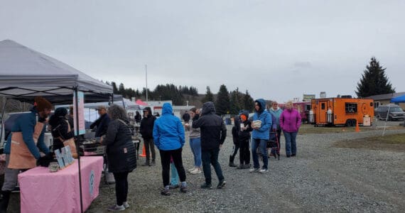 Homer community members line up for delicious offerings from multiple food trucks and booths at the Taste of Homer Food Truck Festival on Saturday, May 10, 2024 at the Baycrest KOA Campground in Homer, Alaska. (Photo by Delcenia Cosman/Homer News)