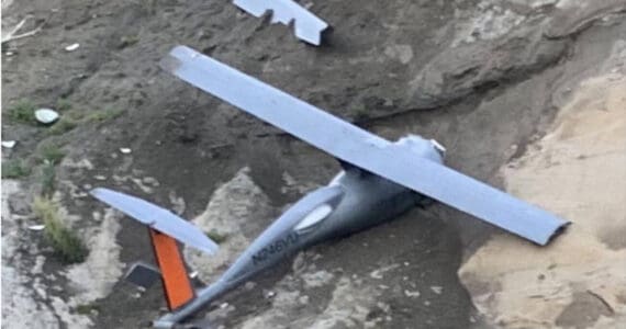An ultra-endurance long-range drone registered to Vanilla Unmanned crashed into a bluff near Ninilchik, Alaska on Wednesday, Aug. 20, 2025. Photo provided by Tim Hatfield